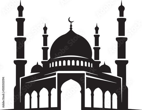Islamic Mosque Silhouette Black Vector | Muslim Architecture & Religious Landmark Art