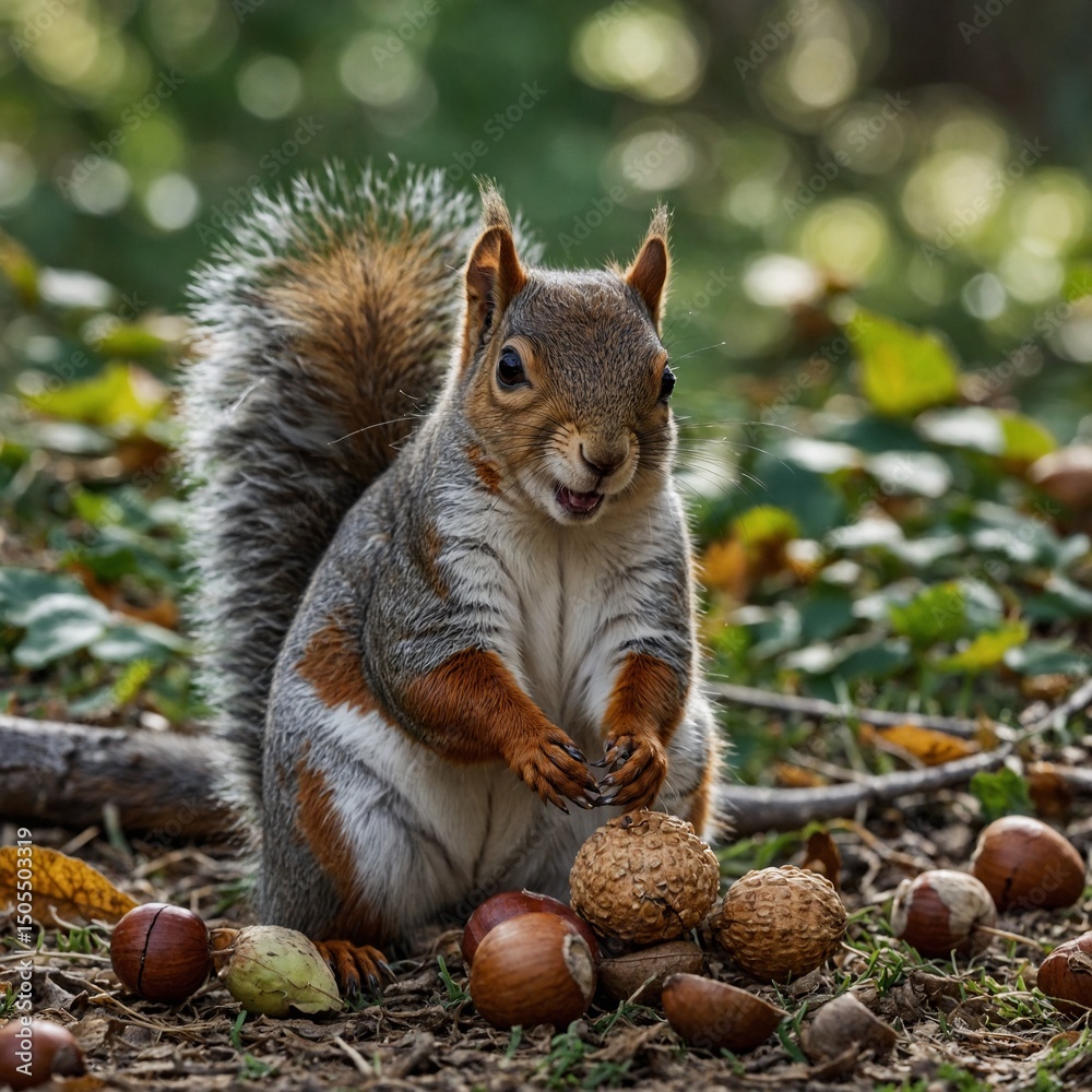 Obraz premium squirrel eating nut