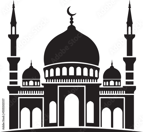 Islamic Mosque Silhouette Black Vector | Muslim Architecture & Religious Landmark Art
