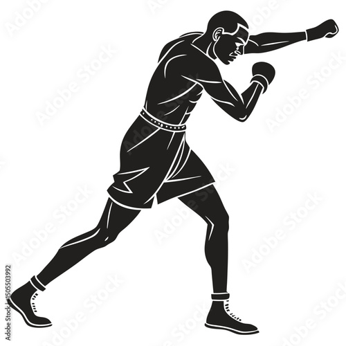 Black Silhouette Of Boxer In Shoulder Stretch