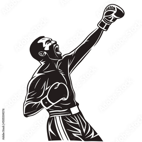 Black Silhouette Of Boxer Screaming With Fist Up