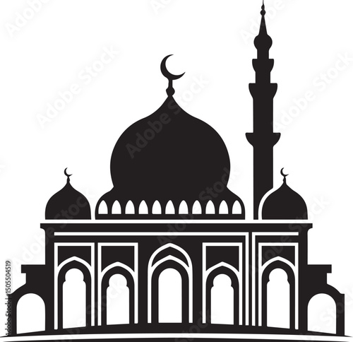 Islamic Mosque Silhouette Black Vector | Muslim Architecture & Religious Landmark Art
