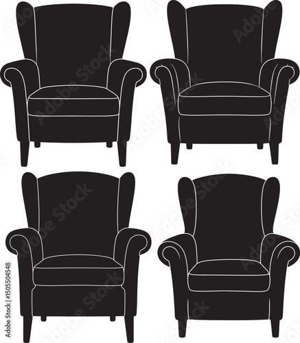 Classic Armchair Icon Silhouette Design Vector Art Illustration