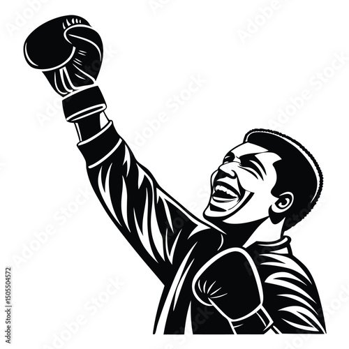 Black Silhouette Of Boxer Smiling With Gloves Raised