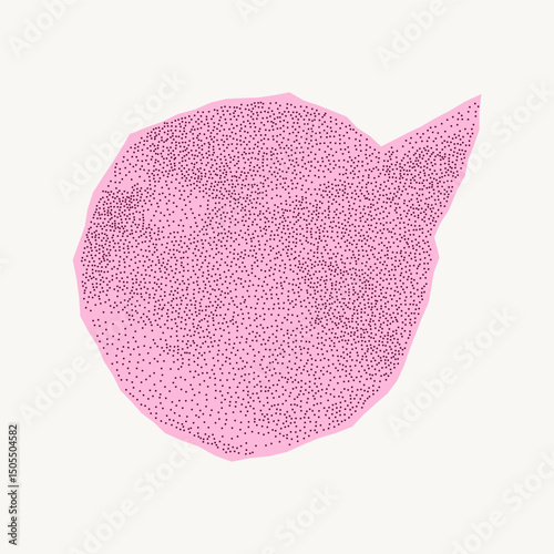 Wrinkled vintage pink pastel notebook speech bubble on white background. Jagged torn edges gritty dotted texture and halftone dots.
