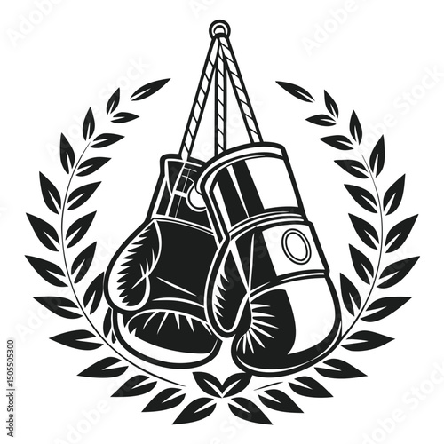 Black Silhouette Of Boxing Emblem With Gloves