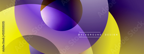 Abstract shapes overlap, creating vibrant yellow, purple gradients. Modern design feels fluid, dynamic. Background suggests creativity, innovation.