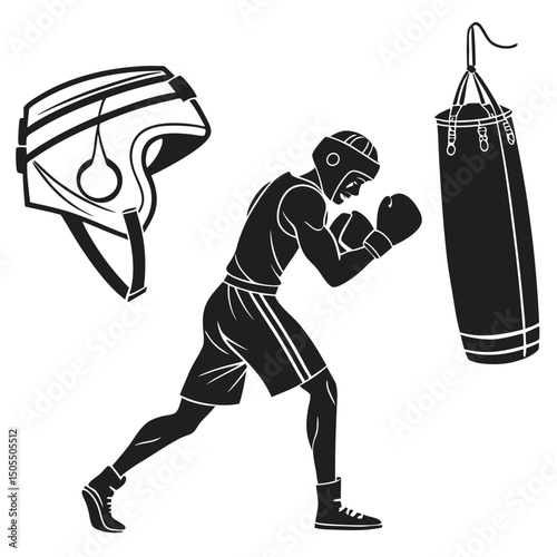 Black Silhouette Of Boxing Gear Set