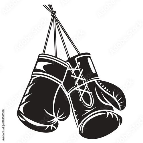 Black Silhouette Of Boxing Gloves Flat On Ground