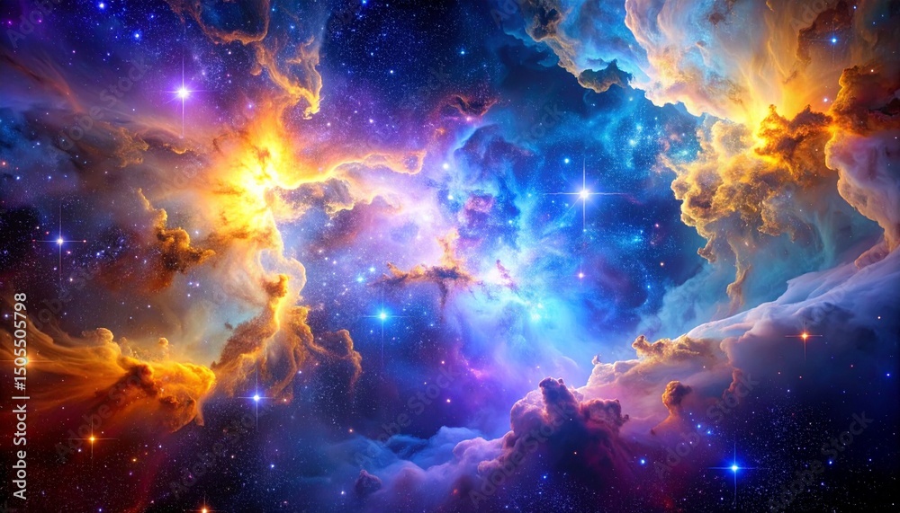 Fototapeta premium Vivid Cosmic Landscape: A High-Resolution Nebula with Blazing Colors and Distant Stars.