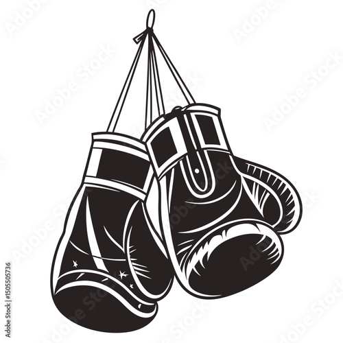 Black Silhouette Of Boxing Gloves Hanging On A Hook