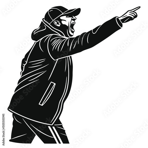 Black Silhouette Of Coach Shouting From Corner