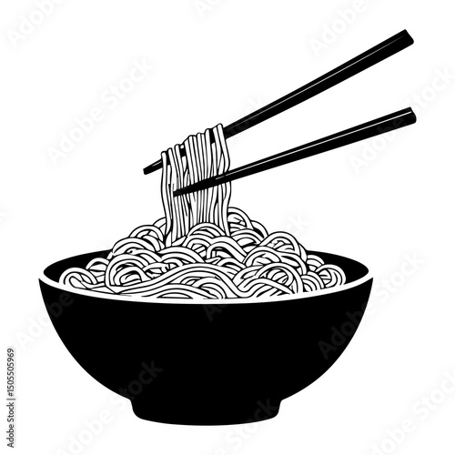 Noodle Bowl with Chopsticks Silhouette – Asian Cuisine Vector Icon for Food and Dining Concepts

