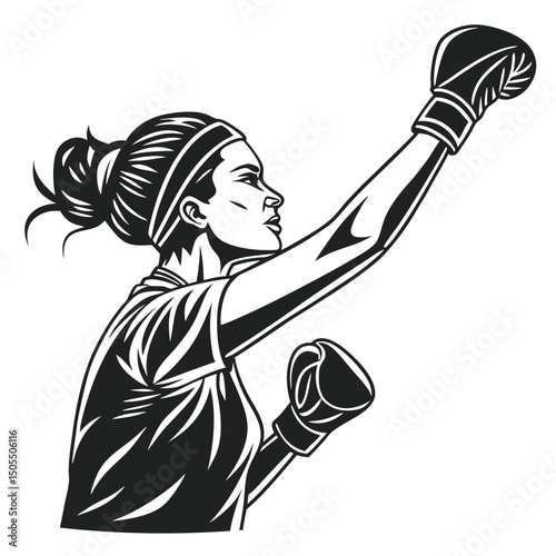Black Silhouette Of Female Boxer Raising Fist