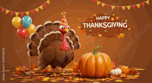 Happy Thanksgiving: A Turkey with Pie and Festive Chee