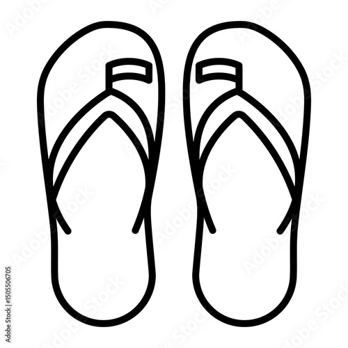 Illustration showing a black icon of summer slippers (flip flops) on a white background