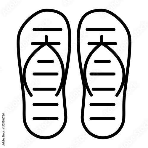 Illustration showing a black icon of summer slippers (flip flops) on a white background