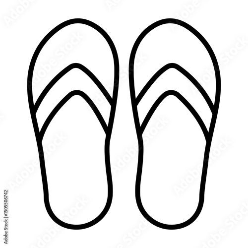 Illustration showing a black icon of summer slippers (flip flops) on a white background
