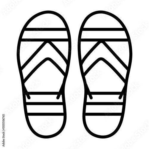 Illustration showing a black icon of summer slippers (flip flops) on a white background