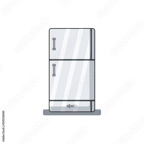 Minimal flat vector of a classic double-door refrigerator with freezer compartment. Retro-inspired kitchen appliance icon, ideal for home, food, or appliance-themed designs.