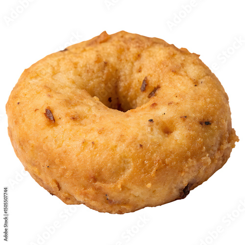 A whole single vada isolated on a transparent background