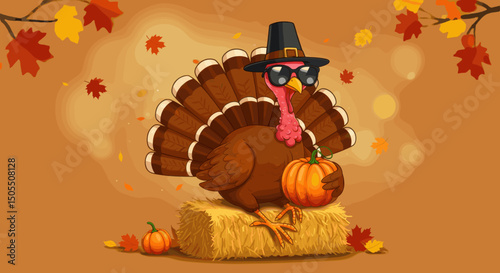 Happy Thanksgiving: A Turkey with Pie and Festive Chee