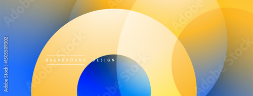 Abstract fluid shapes, vibrant colors blend. Blue, yellow gradients create modern design. Minimalist aesthetic, smooth transitions present.