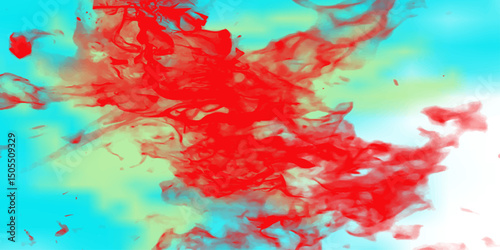 Abstract digital art composition of red crimson tones blended with blue and pale green colors creating a visual aesthetic