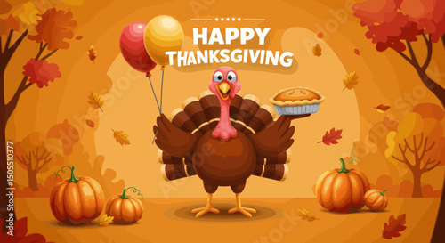 Happy Thanksgiving: A Turkey with Pie and Festive Chee