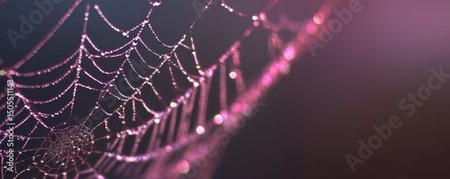 Delicate spider web glistening with dew drops.