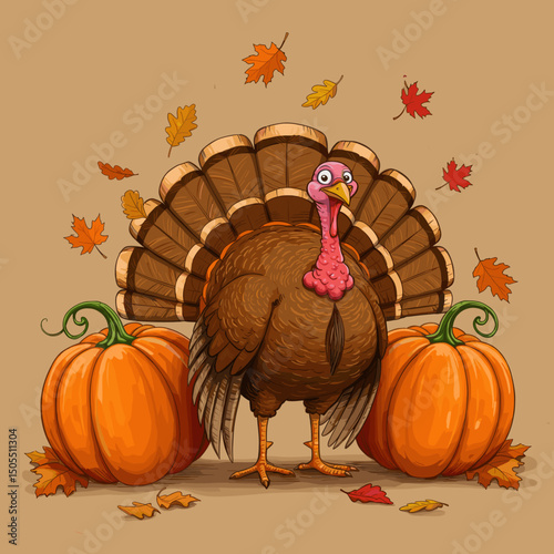 Happy Thanksgiving: A Turkey with Pie and Festive Chee