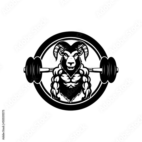 dumbbell logo with goat