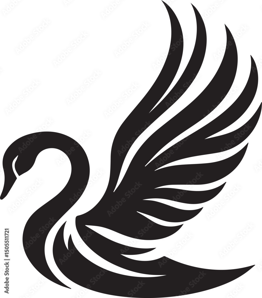 Fototapeta premium Minimalist Black Swan Silhouette Vector Art – Elegant Curves & Stylized Feathers