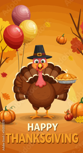 Happy Thanksgiving: A Turkey with Pie and Festive Chee