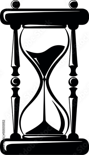 Detailed Hourglass Vector Illustration with Flowing Sand Classic Time Measurement Device.