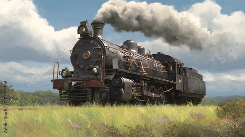 Vintage steam locomotive traveling through the countryside