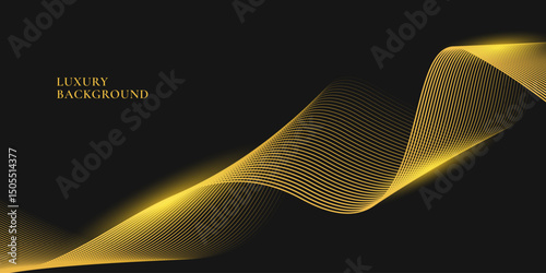 Abstract luxury with shining gold lines waves on black background. Futuristic background of flowing gold lines for banner, poster, cover, brochure, flyer, website