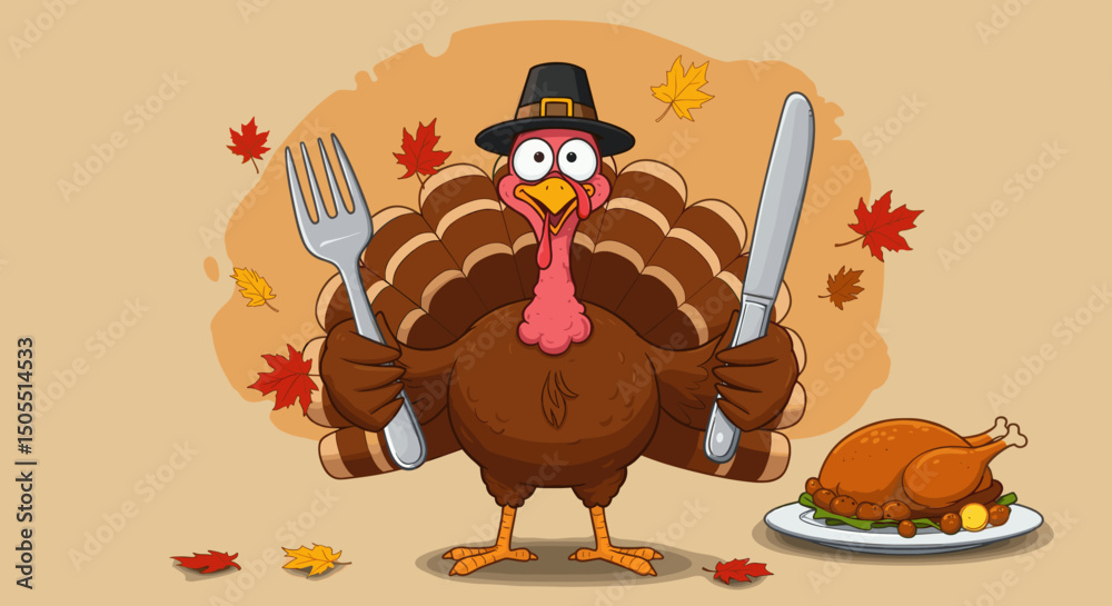 Obraz premium Happy Thanksgiving: A Turkey with Pie and Festive Chee