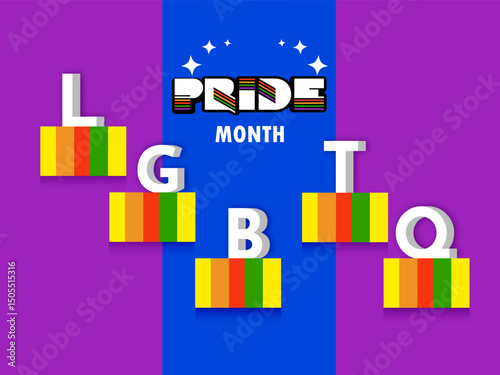 Happy Pride month banner, poster, Lgbtq rights pride month web banner, rainbow colors, typography vector illustration.