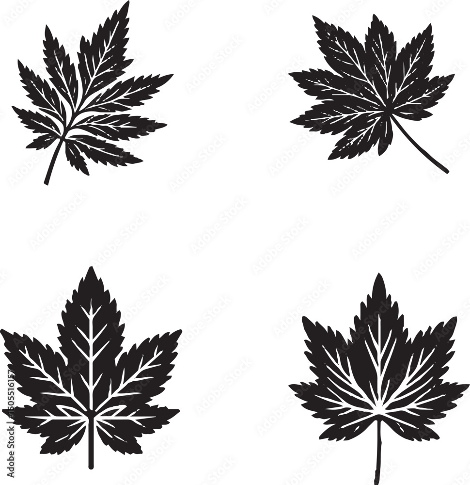 custom made wallpaper toronto digitalBlack Leaf Silhouettes with Unique Shapes in Grid Arrangement