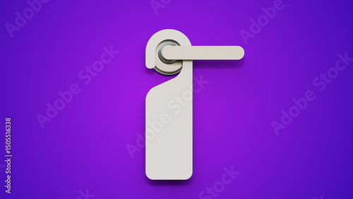 Tablou pe pânză Blank paper or plastic empty label for hotel doorknob room, dont disturb signs, messages on entrance knob on a purple background