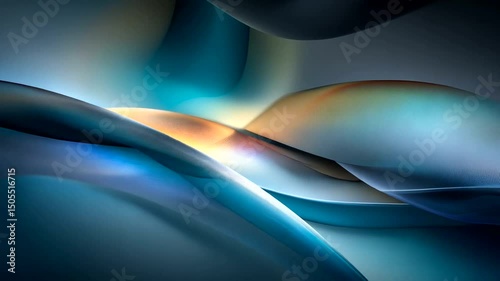 Abstract forms flow with blue hues, punctuated by warm light, creating a dynamic, modern and smooth composition