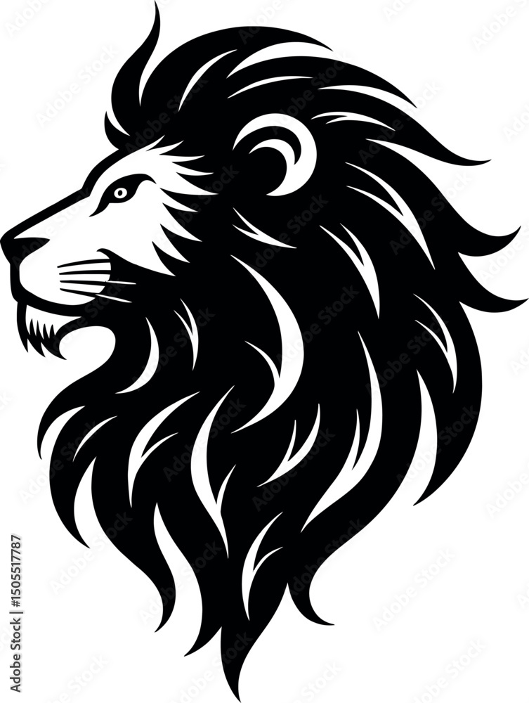Fototapeta premium Majestic lion head silhouette isolated on white background.