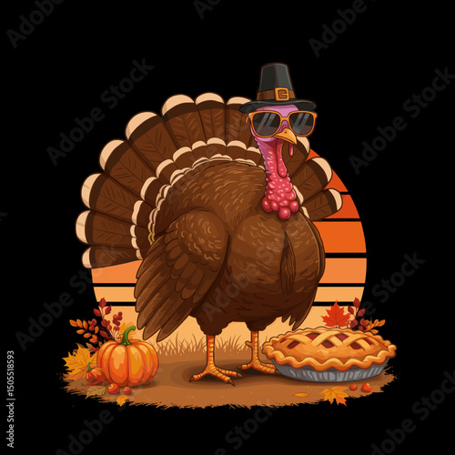 Happy Thanksgiving Turkey with a Pie: A Cheerful Holiday Greeting