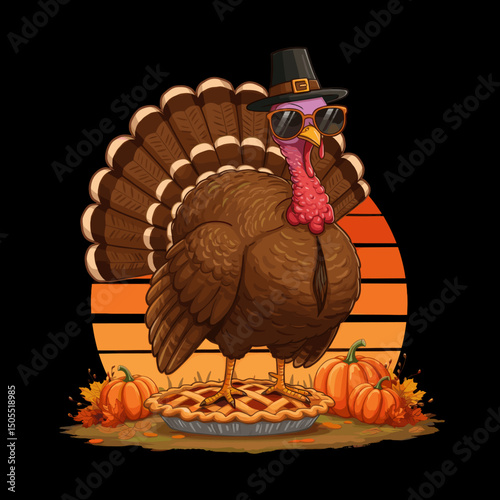 Happy Thanksgiving: A Turkey with Pie and Festive Cheer