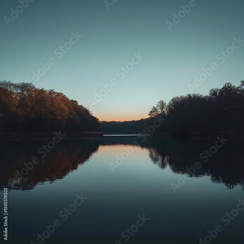 Serene lake sunset tranquil waters reflect peaceful sky breathtaking nature