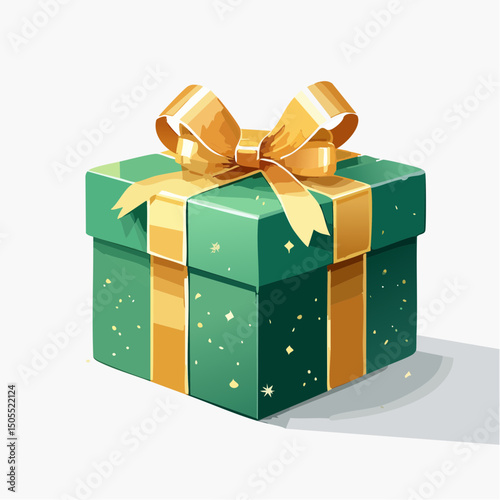 Green and Gold Gift Box with Festive Bow A Beautifully Wrapped Present Illustration