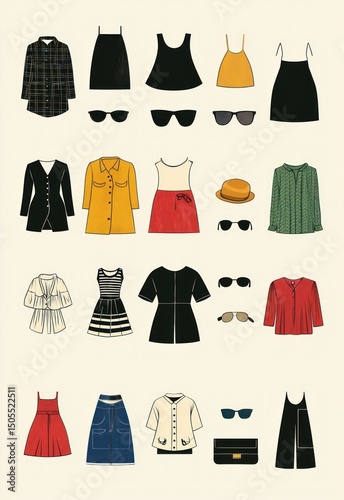 Set of minimalist fashion clothes icons vector