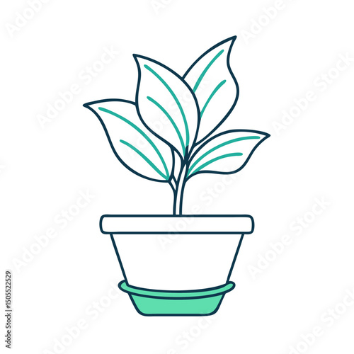 Illustration of a potted plant with vibrant green leaves and a simple design