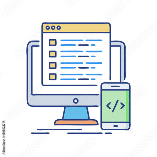 Software Development and Mobile App Programming with Computer and Smartphone Graphic